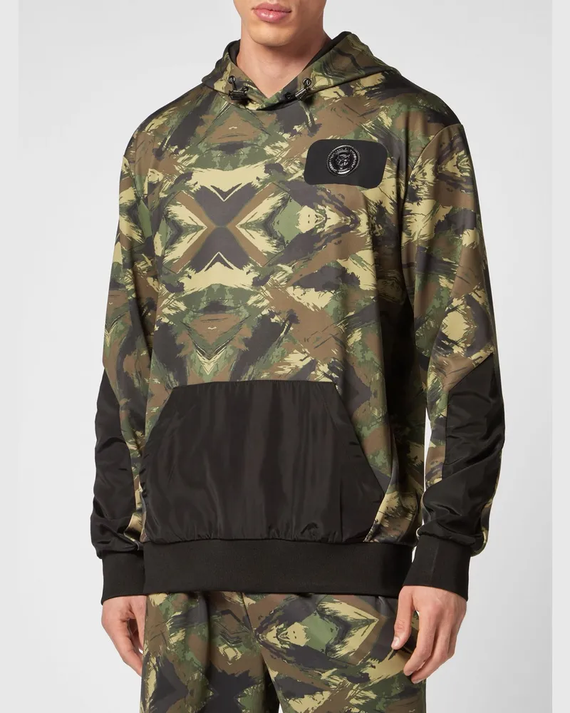 Philipp Plein Relaxed Fit Polyester-Hoodie mit Camouflage-Print Military
