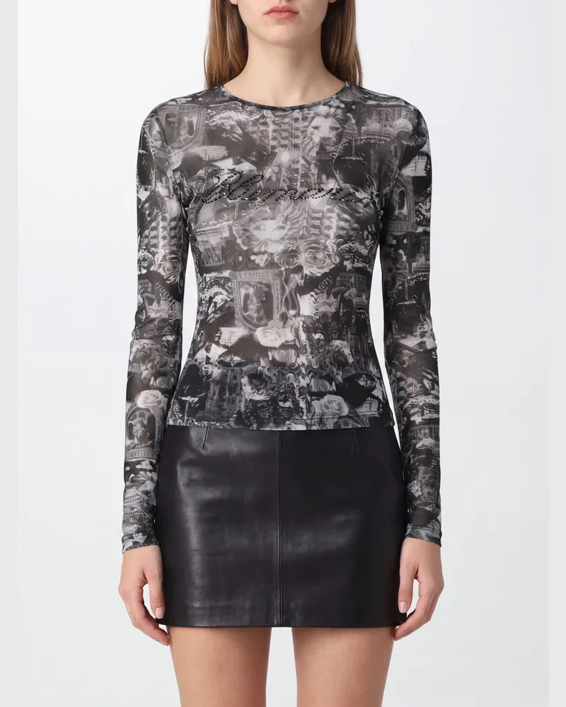 Blumarine Langärmeliges Slim-Fit-Top mit kontrastierendem Grafik-Logoprint Grau