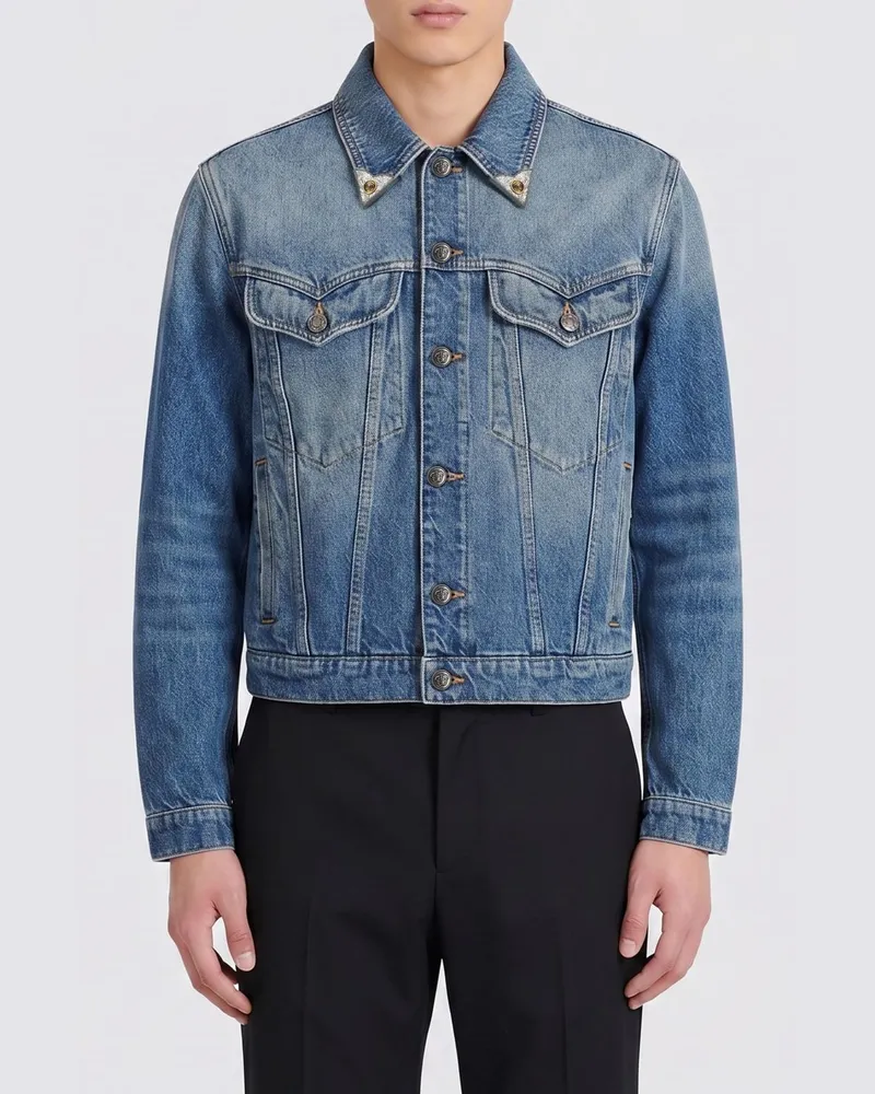 Versace Hemdjacke aus Baumwolldenim mit aufgesetzten Taschen Blau