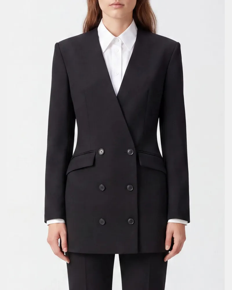 ANDAMANE Zweireihiger Blazer aus Wollmischung mit Schulterpolstern Schwarz