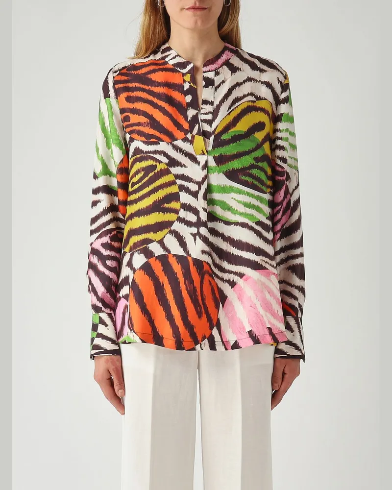 Maliparmi Bluse aus Viskose mit Zebra- und Polka-Dot-Print und Stehkragen Bunt