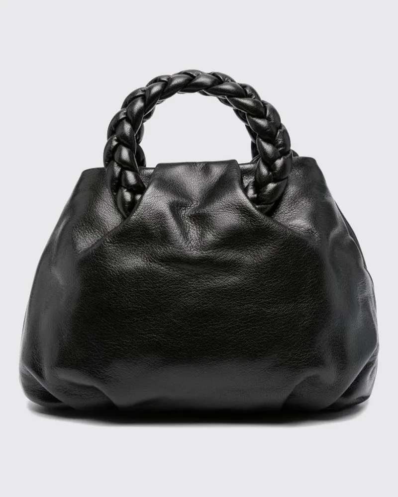 HEREU Bombon Handtasche aus Lammleder mit geflochtenem Doppelgriff Schwarz