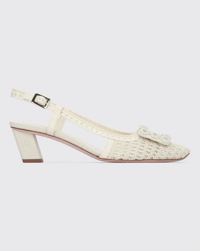Roger Vivier Belle Vivier Slingback aus geflochtenem Leder und Canvas mit Strasssteinen Weiß