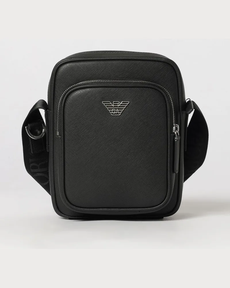 Emporio Armani Kleine Messenger-Tasche in Saffiano-Optik mit Adler-Logo Schwarz