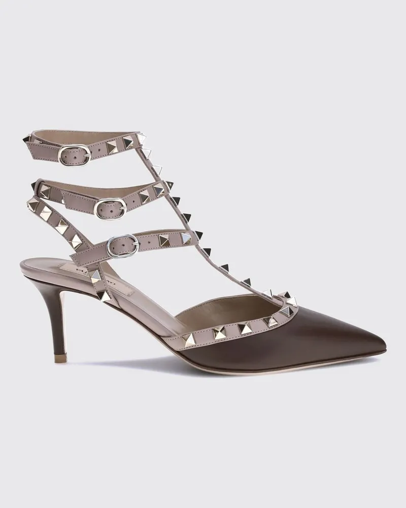 Valentino Garavani Rockstud Leder-Slingback-Pumps mit Nieten und mittlerem Stilettoabsatz Kaffee