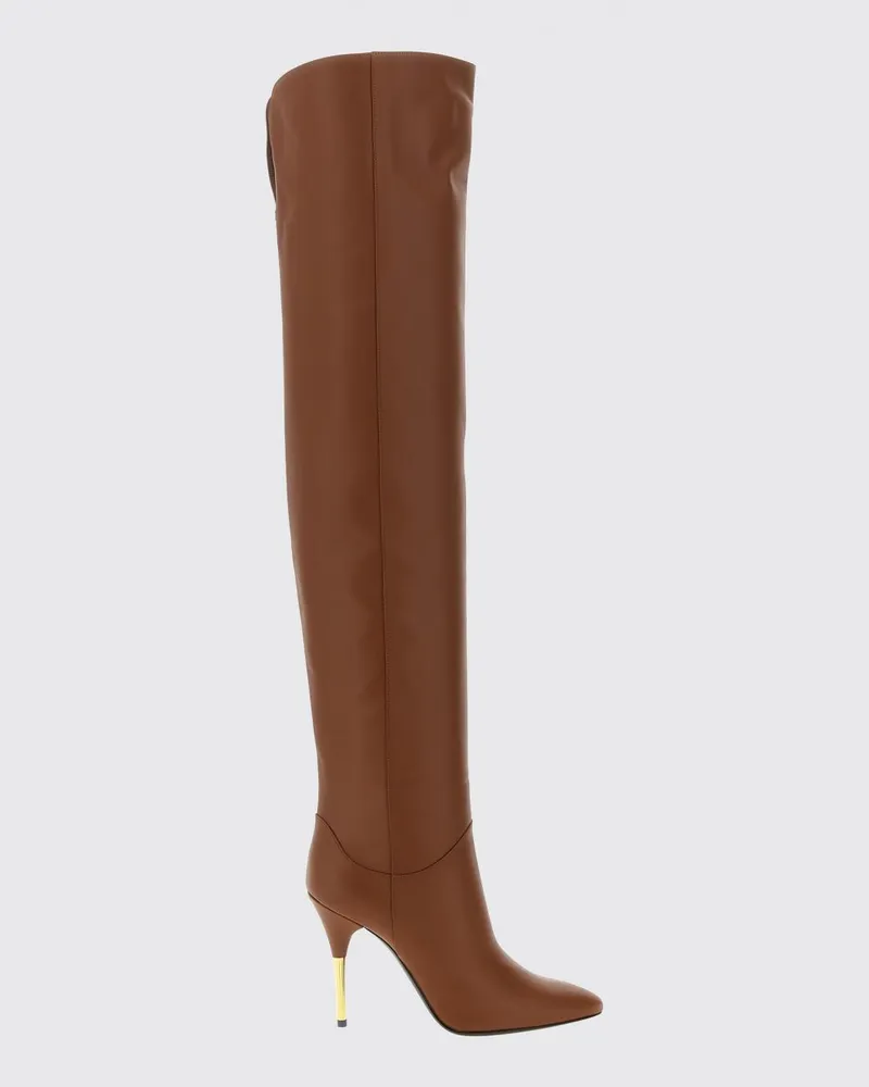 Valentino Garavani Overknee-Stiefel aus Kalbsleder mit Stiletto-Absatz Braun