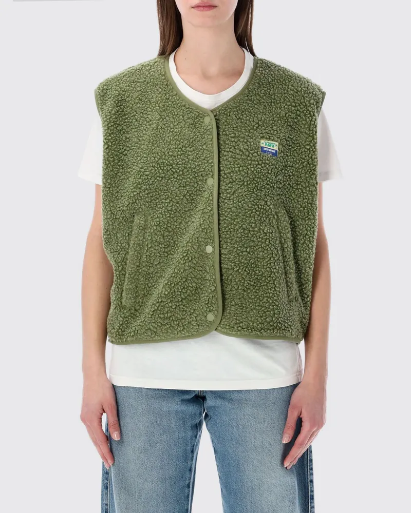 American Vintage Gepolsterte Fleece-Weste von mit Rundhalsausschnitt und Taschen Grün