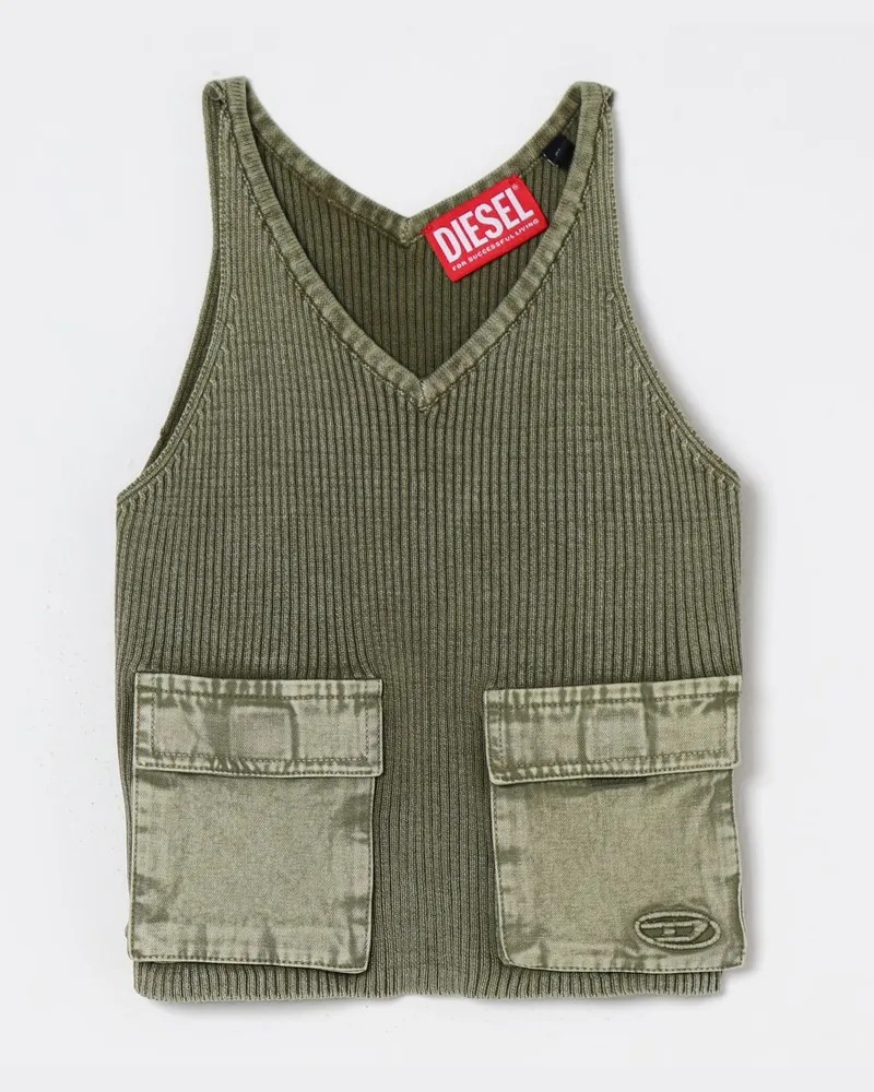 Diesel Baumwoll-Tanktop mit aufgesetzten Taschen Grün