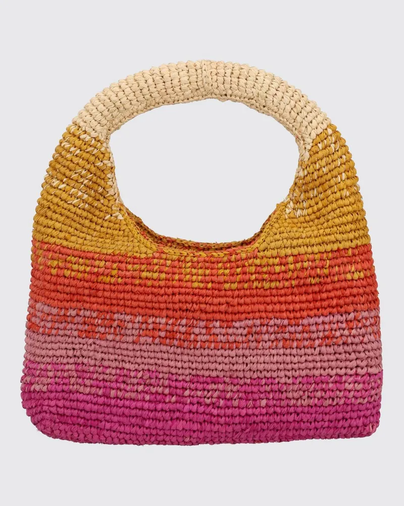 Manebí Rechteckige Häkel-Handtasche von aus Bast mit mehrfarbigen Streifen Bunt