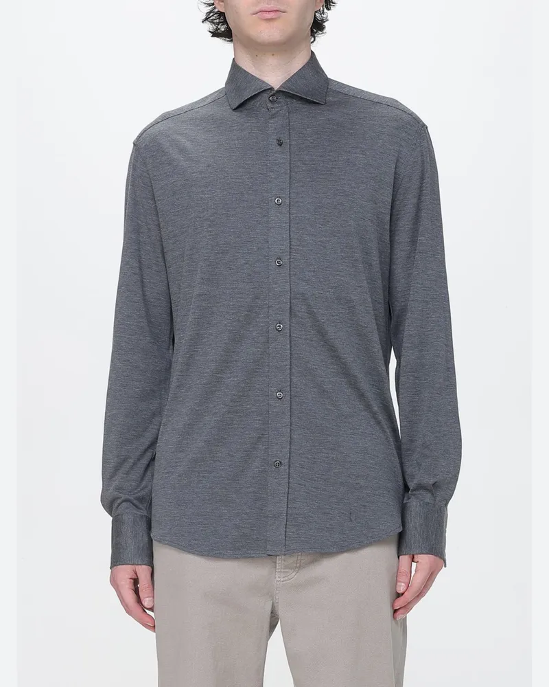 Brunello Cucinelli Slim-Fit Hemd aus Baumwolle und Seide mit französischem Kragen Grau