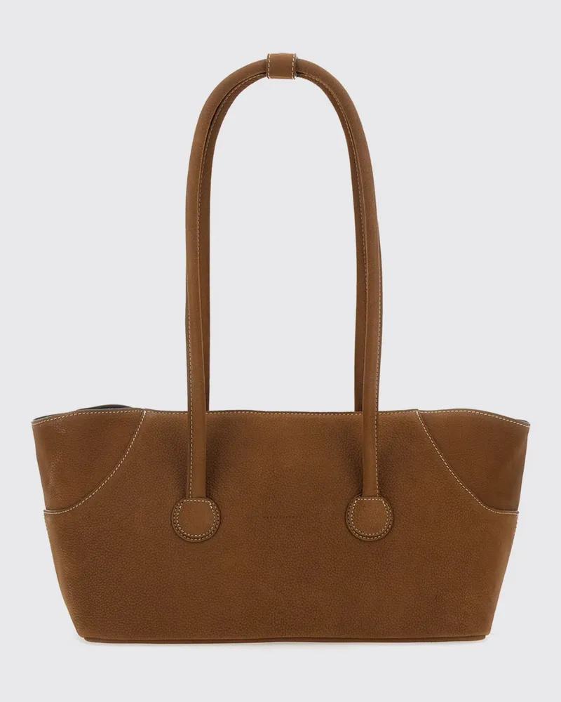 Marge Sherwood Boat Schultertasche aus genarbtem Leder mit doppeltem Henkel Braun