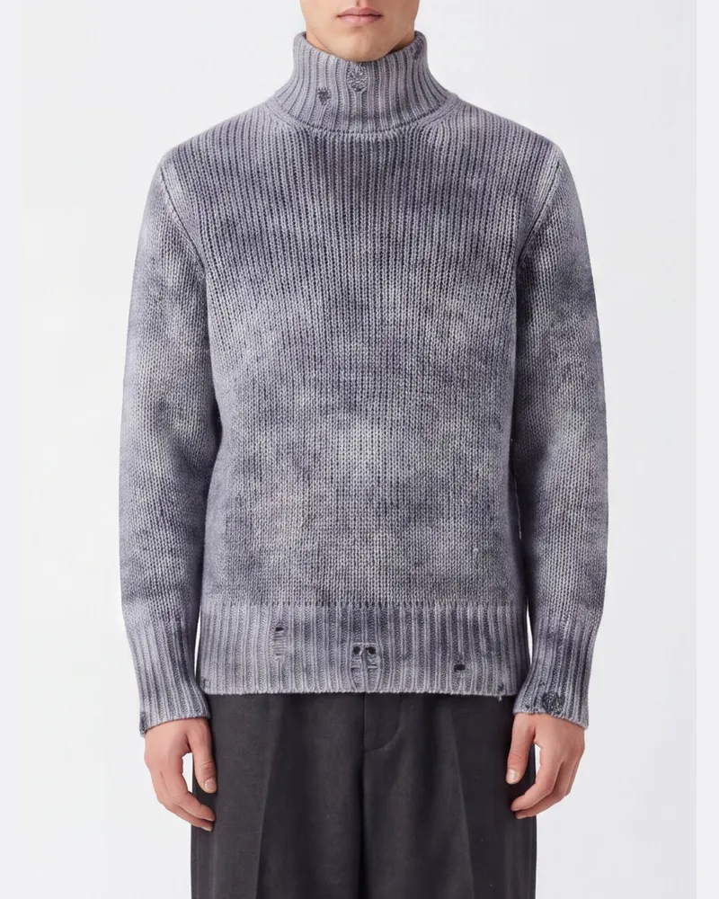 Avant Toi Rollkragenpullover aus Kaschmir und Seide mit abstraktem Muster Grau
