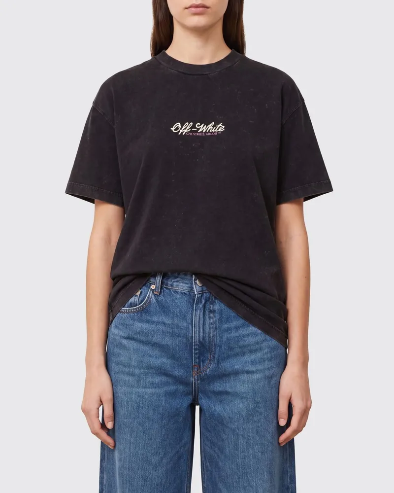 OFF-WHITE Baumwoll-T-Shirt mit grafischem Logo-Print auf der Vorderseite Schwarz
