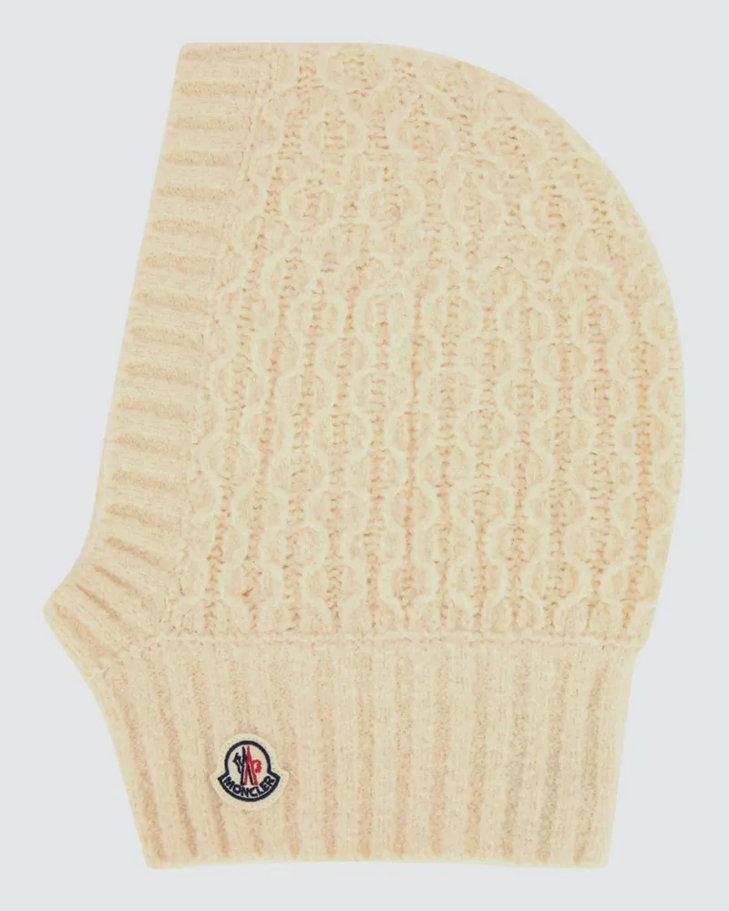Moncler Gerippte Sturmhaube für Kinder aus Wollmischung mit Logo-Patch Cream