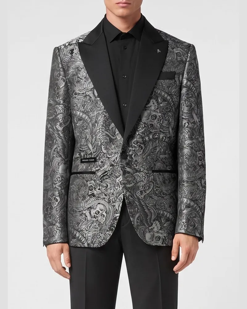 Philipp Plein Einreihiger Blazer mit Tattoo-Print Schwarz