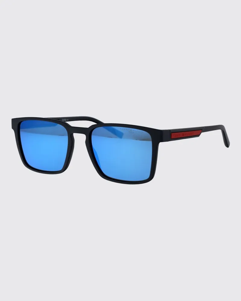 Tommy Hilfiger Rechteckige Sonnenbrille aus Acetat mit kontrastierendem Logo Blau
