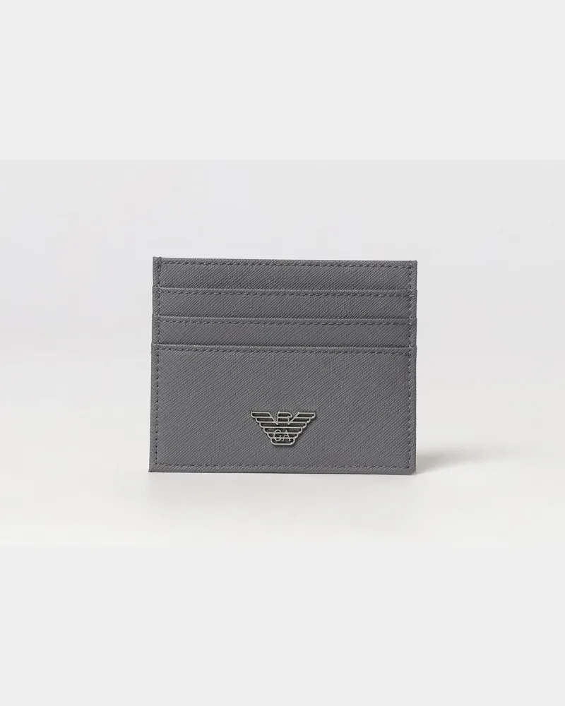 Emporio Armani Flaches Kartenetui aus regeneriertem Leder mit sechs Kartenfächern Grau