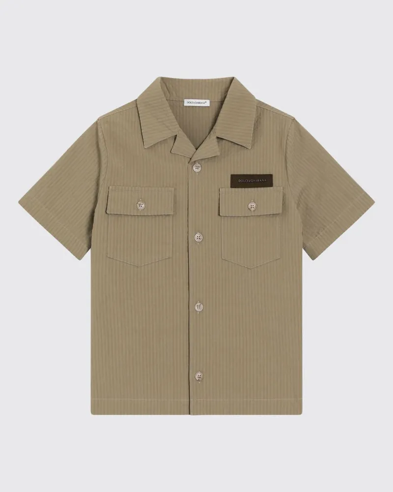 Dolce & Gabbana DOLCE  GABBANA Dolce & Gabbana Bowlinghemd für Jungen aus Baumwolle mit kubanischem Kragen Braun