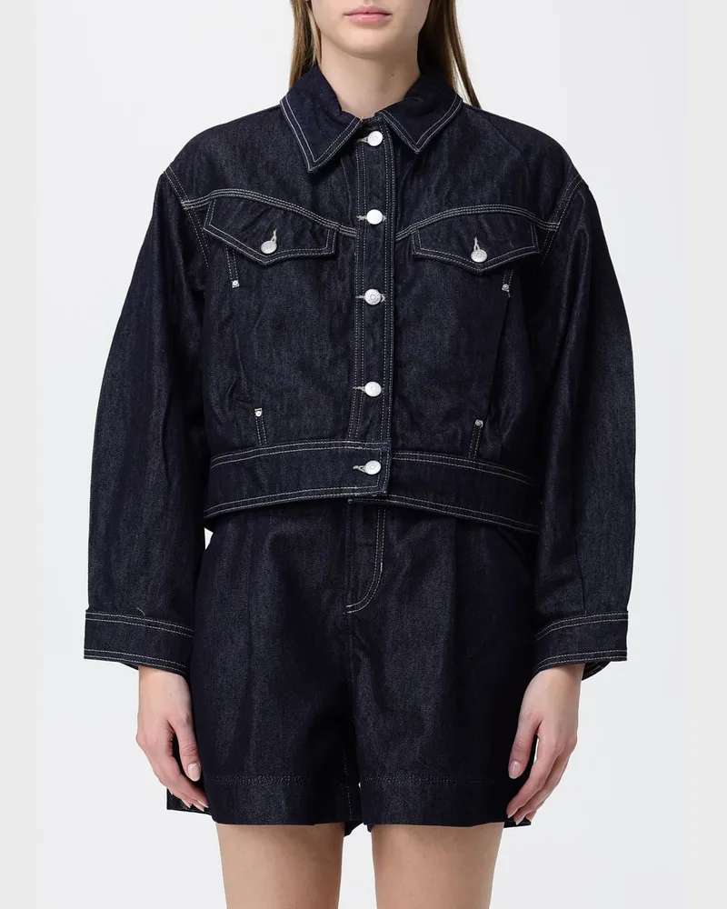 HUGO BOSS Cropped Jeansjacke aus Baumwolle und Lyocell mit aufgesetzten Taschen Blau