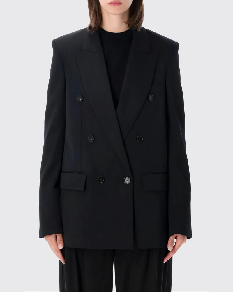 Stella McCartney Zweireihiger Relaxed-Fit-Blazer aus reiner Wolle mit gepolsterten Schultern Schwarz