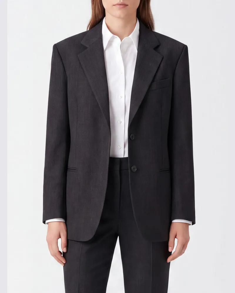 Federica Tosi Einreihiger Relaxed-Fit-Baumwollblazer mit gepolsterten Schultern Grau