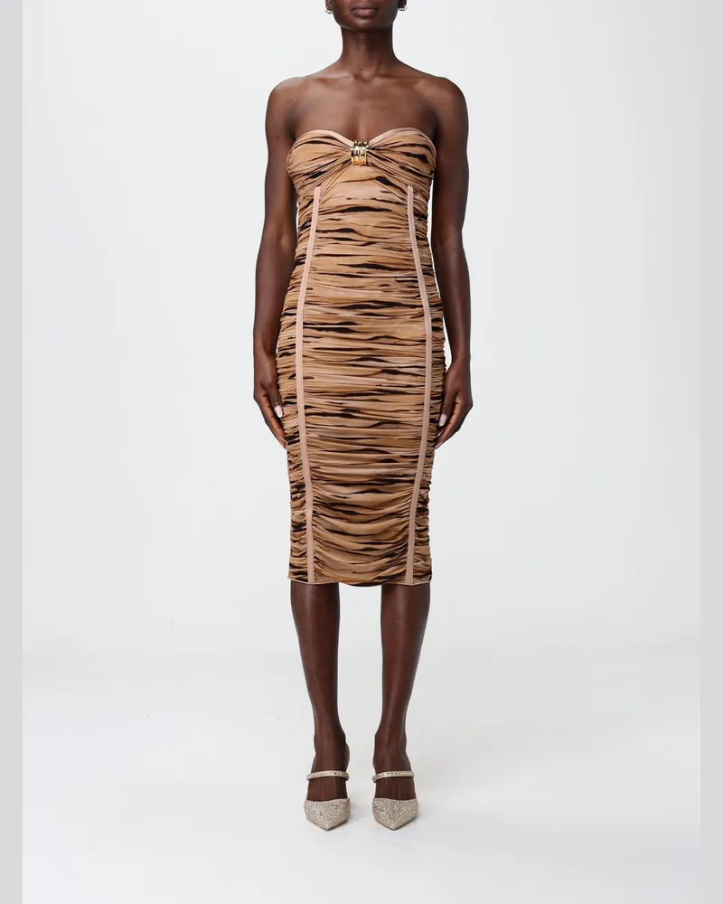 Elisabetta Franchi Midi-Kleid aus gerafftem Jersey Camel
