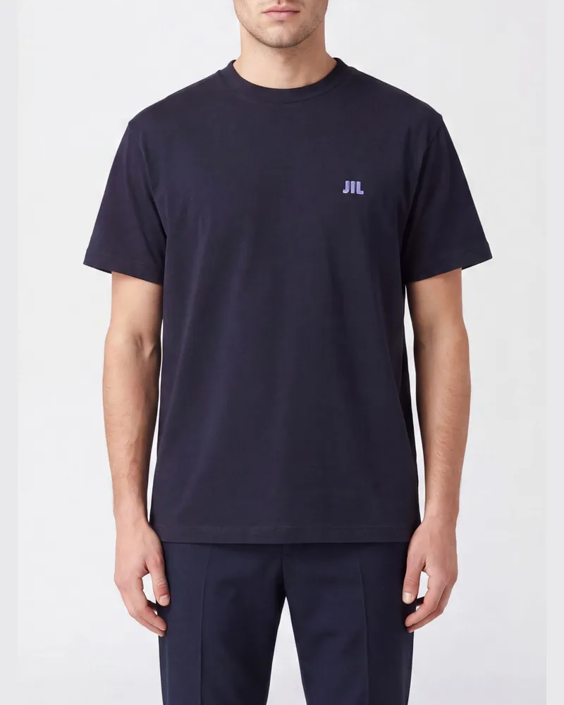 Jil Sander Rundhals-T-Shirt aus Baumwolle von mit Kontrastlogo auf der Brust Schwarz