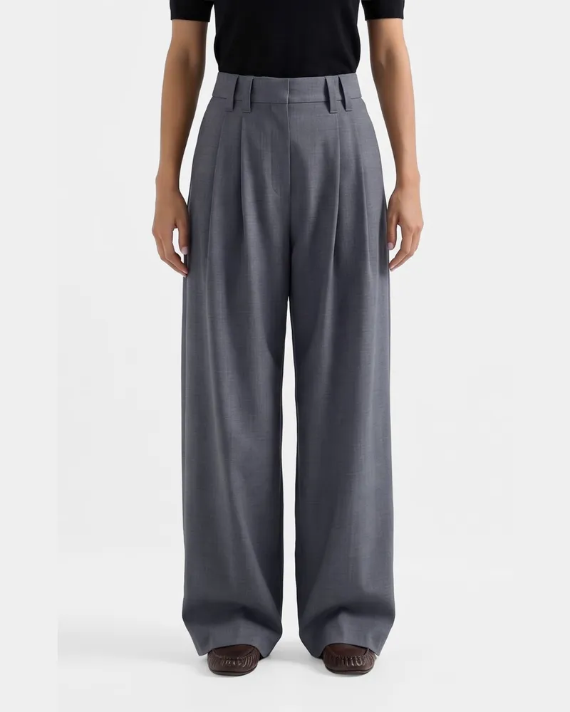 Brunello Cucinelli Palazzo-Hose aus Wollmischung mit hoher Taille und Bundfalten Grau