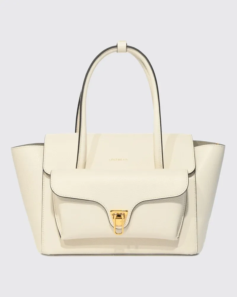 Coccinelle Beat Double Tasche aus genarbtem Leder Perle