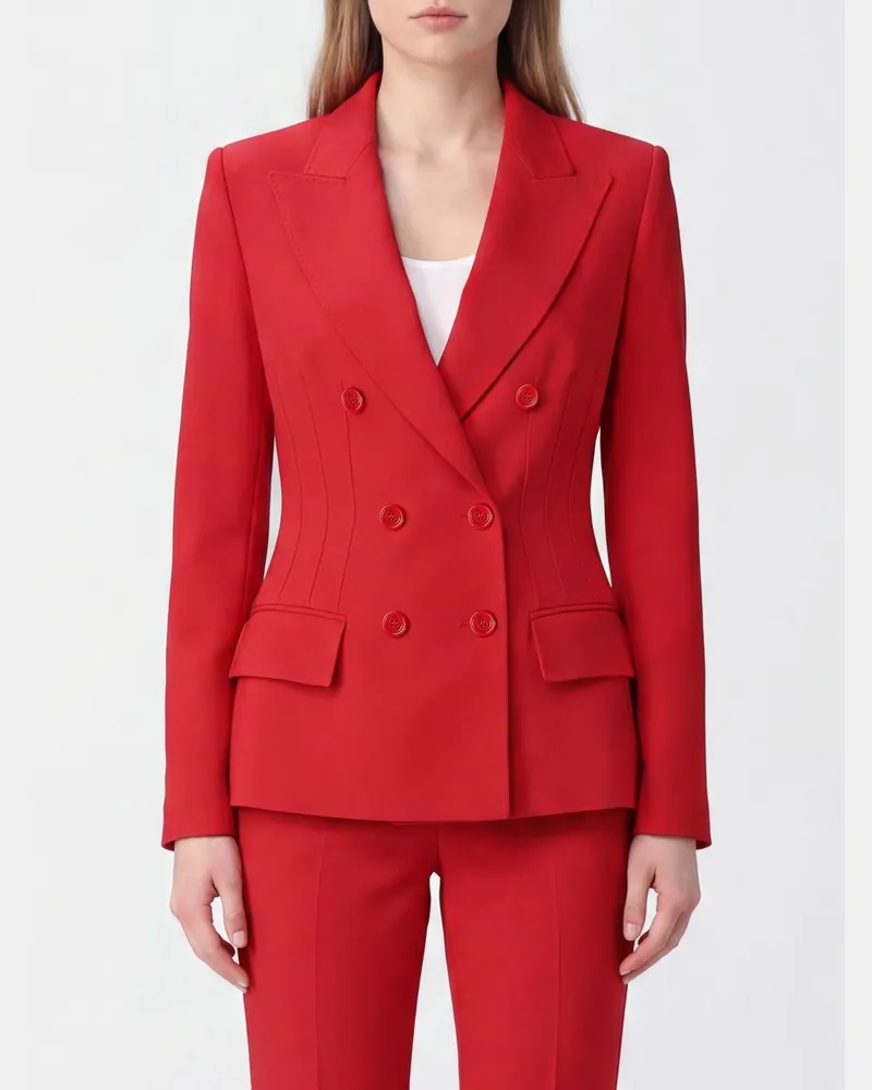 Elisabetta Franchi Zweireihiger Crêpe-Blazer mit gepolsterten Schultern Rot