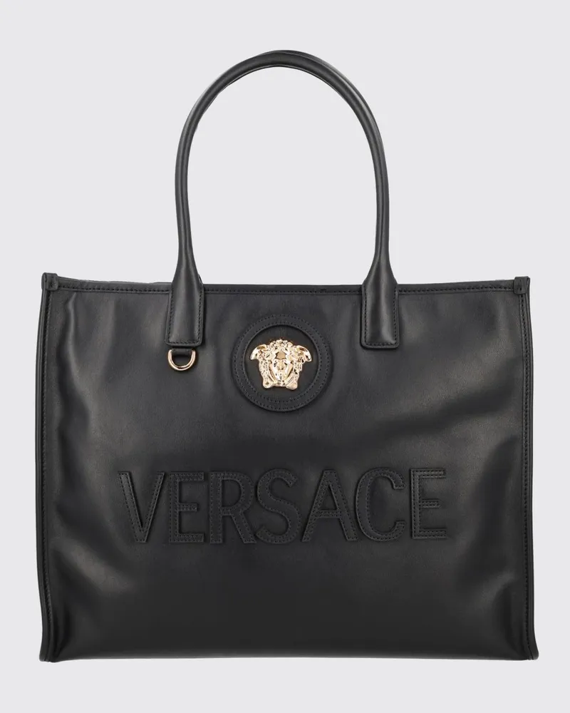 Versace La Medusa Große Tote-Bag aus Glattleder mit doppeltem Henkel Schwarz