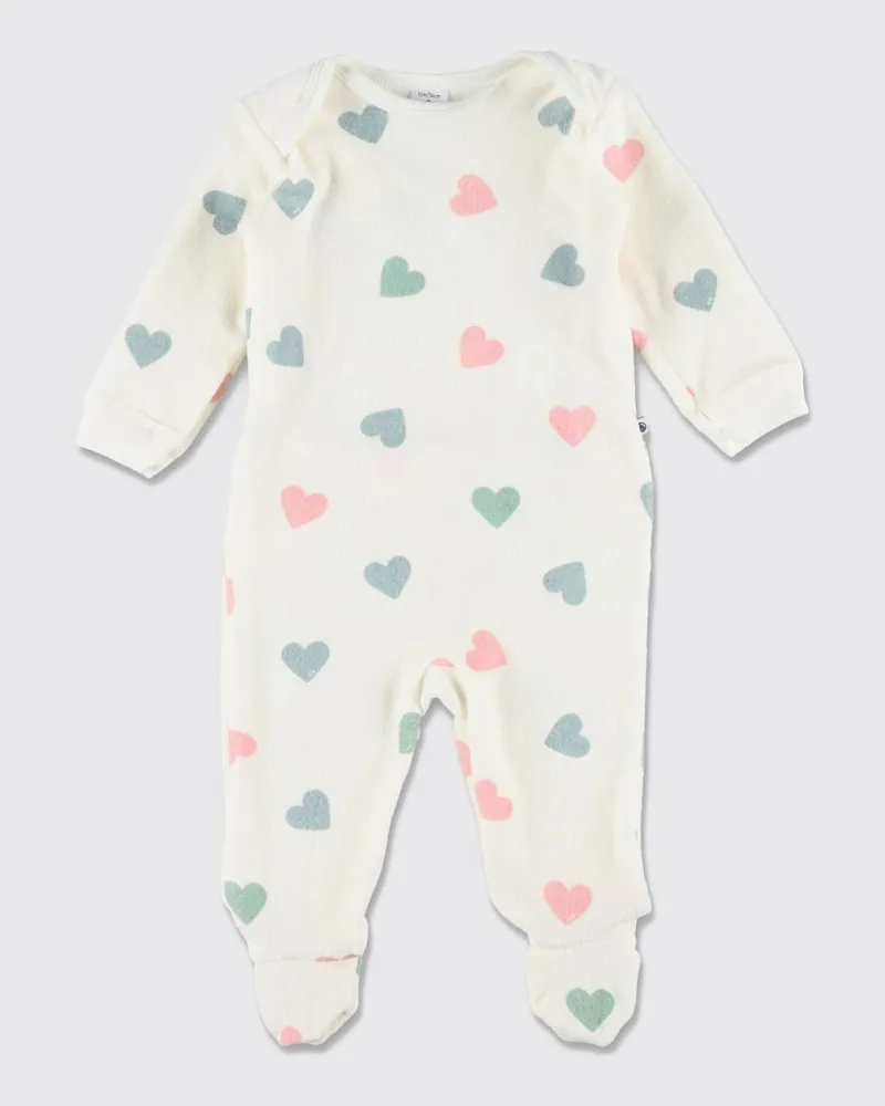 Petit Bateau Einteiliger Schlafanzug aus Baumwollmischung mit Herz-Print für Mädchen Weiß