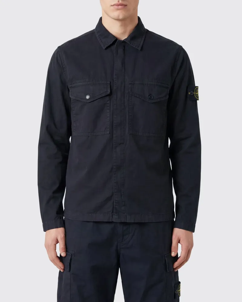 Stone Island Slim Fit Hemdjacke aus Baumwolltwill von mit Kompass-Logo Navy