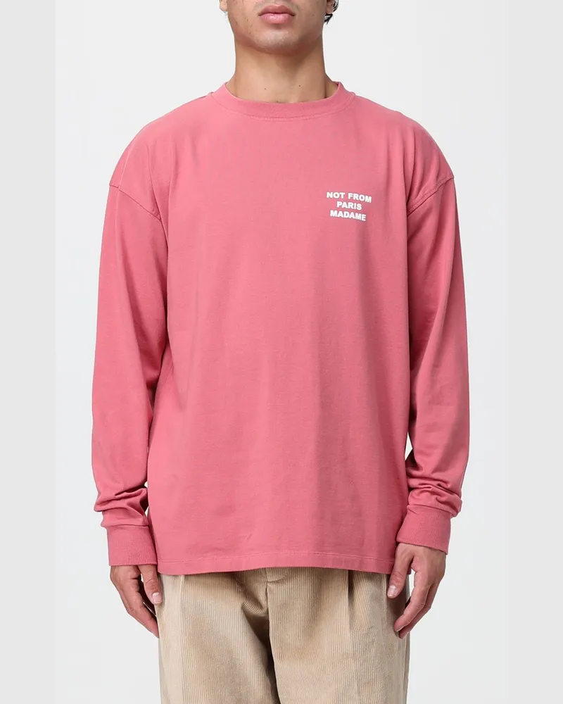 Drôle de Monsieur Langarm-T-Shirt aus Baumwolle mit Slogan-Print Pink