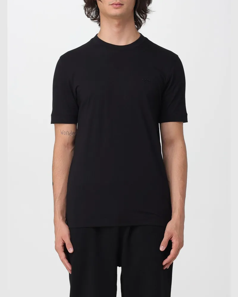 HUGO BOSS Herren-T-Shirt aus Baumwolle mit Rundhalsausschnitt und Logo-Stickerei Schwarz