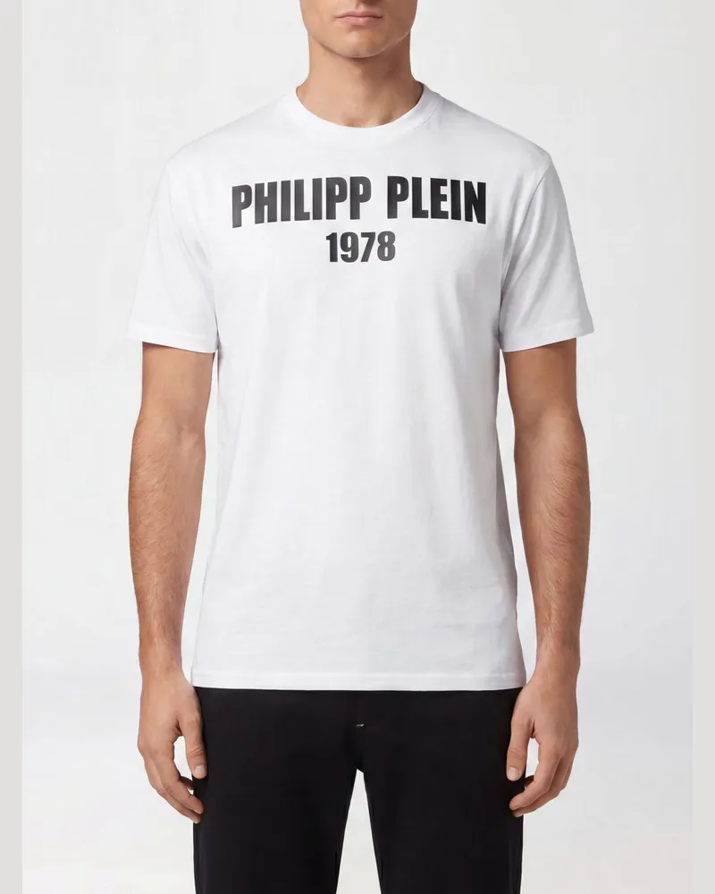 Philipp Plein Baumwoll-T-Shirt mit kontrastierendem Logo-Schriftzug-Print auf der Brust Weiß