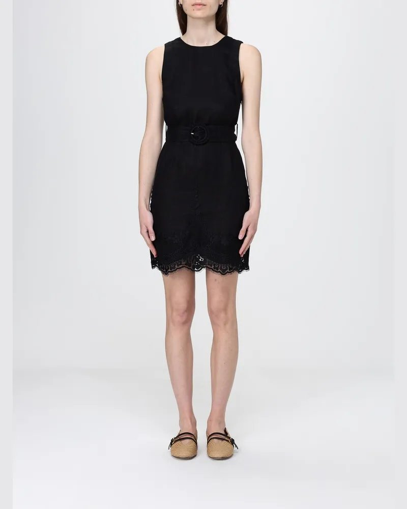 Twin-Set Leinen-Minikleid mit Spitzeneinsätzen Schwarz