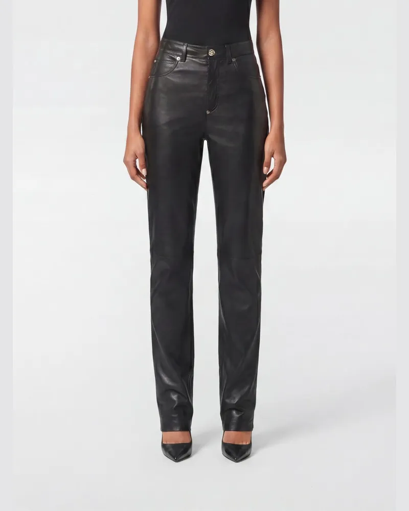 Philipp Plein Hoch taillierte Skinny-Hose aus glattem Lammleder Schwarz