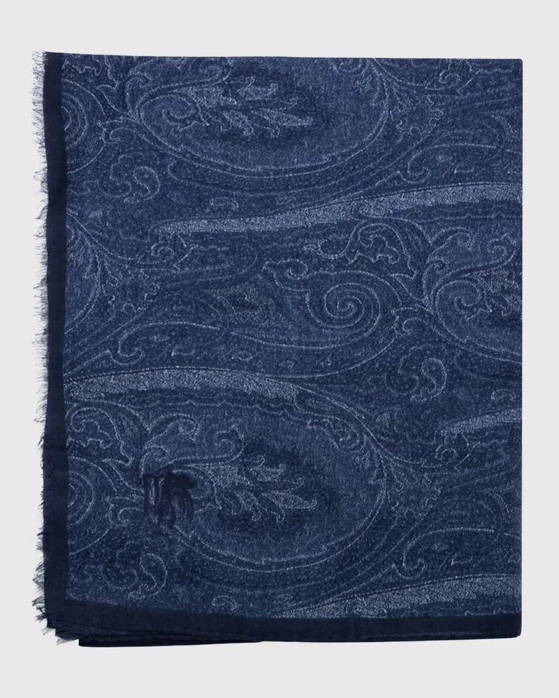 Etro Paisley-Jacquard-Kaschmirschal mit Fransen Blau