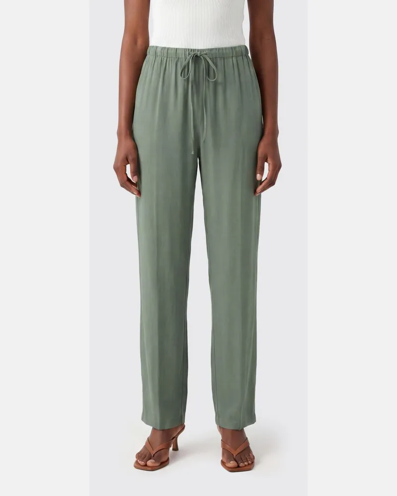 Semicouture Hose mit geradem Bein aus Acetat und Seide mit Taillenkordelzug Grün