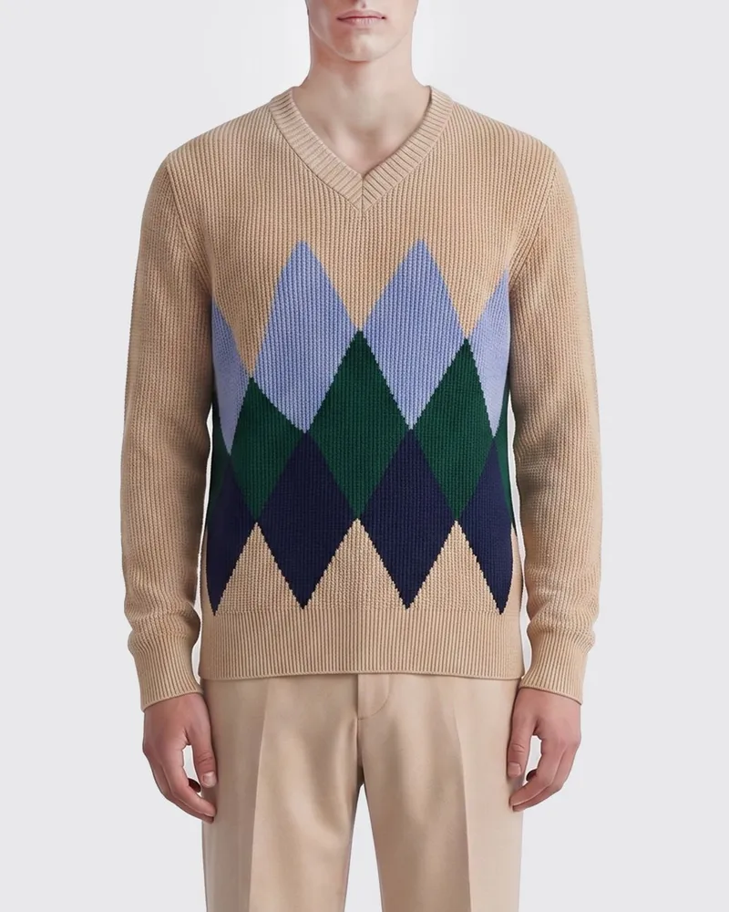 Ballantyne Pullover aus Baumwolle mit Rautenmuster Beige