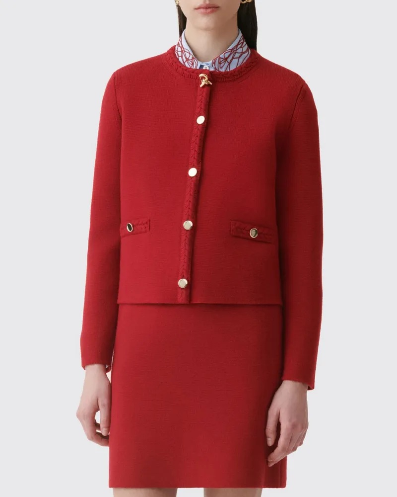 Fabiana Filippi Kurze Jacke aus reiner Schurwolle mit Rundhalsausschnitt Rot