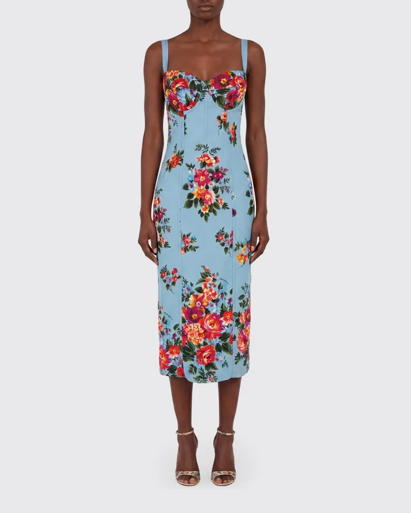 Dolce & Gabbana DOLCE  GABBANA Florales Seidenmischgewebe Midikleid Dolce & Gabbana Bunt