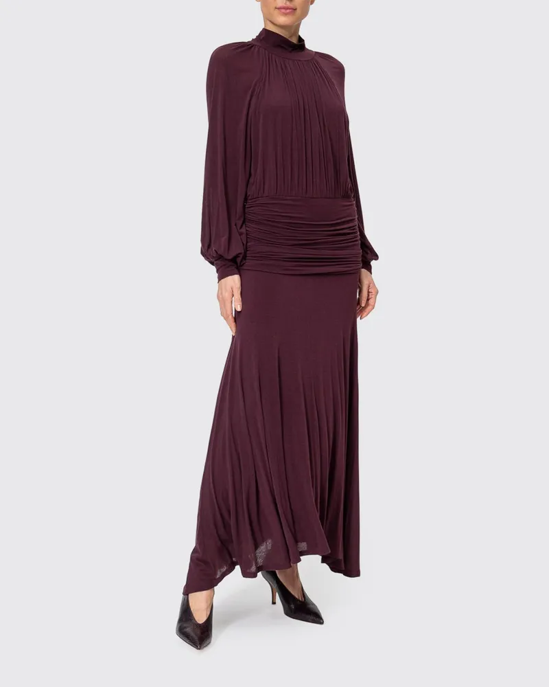 Twin-Set Asymmetrisches langes Abendkleid aus Jersey mit Stehkragen Weinrot