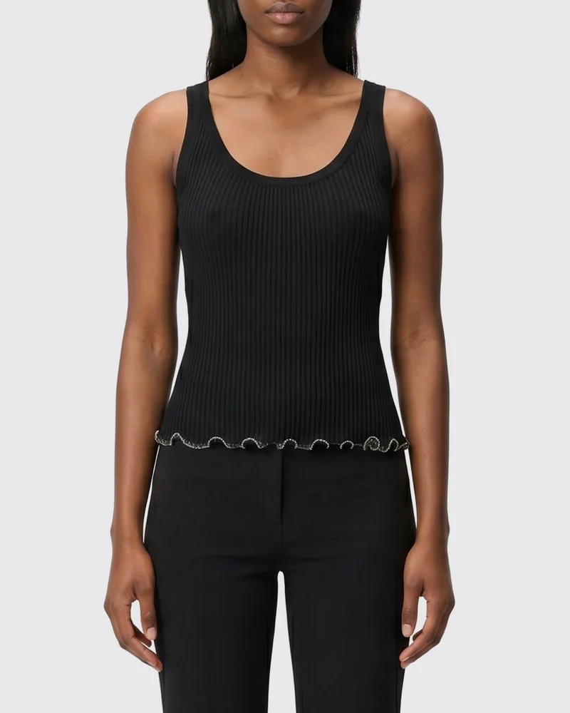 Pinko Geripptes Baumwollmisch-Top Schwarz