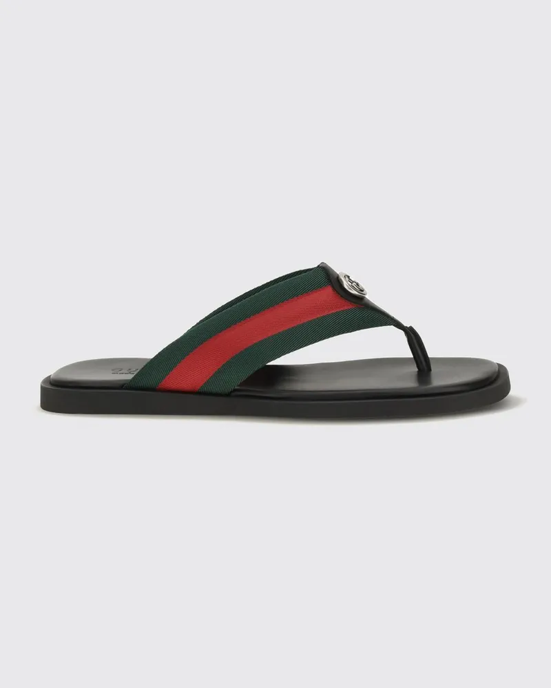 Gucci Gestreifte Nylon-Zehenstegsandalen mit GG-Monogramm Schwarz
