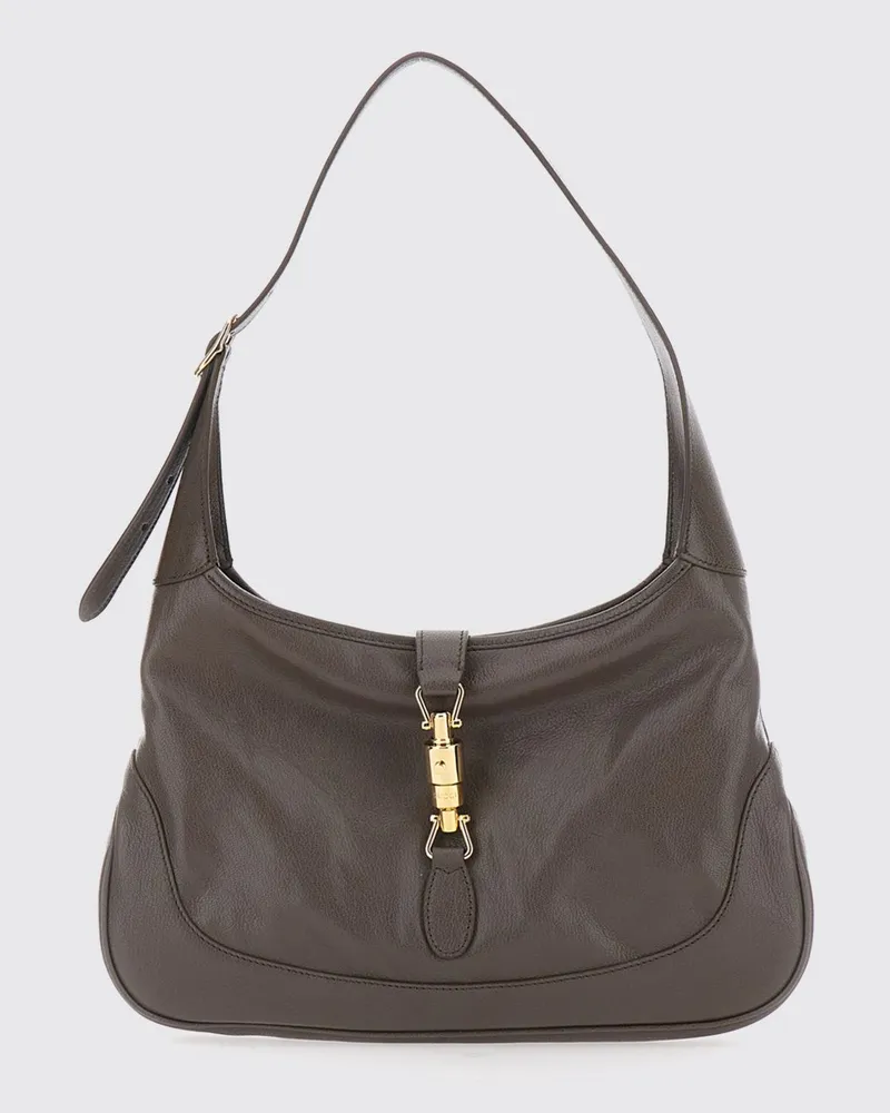 Gucci Jackie 1961 mittelgroße Schultertasche aus schwarzem genarbtem Leder Braun