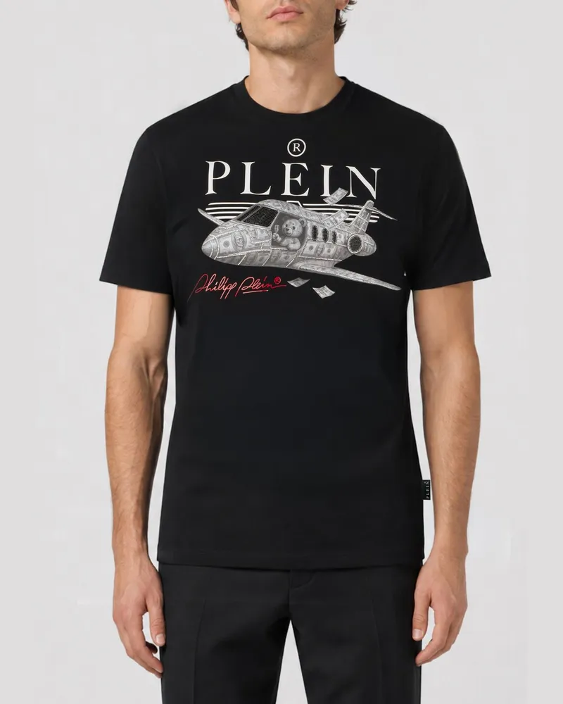 Philipp Plein Baumwoll-T-Shirt mit strassverziertem Logo und Grafik Schwarz