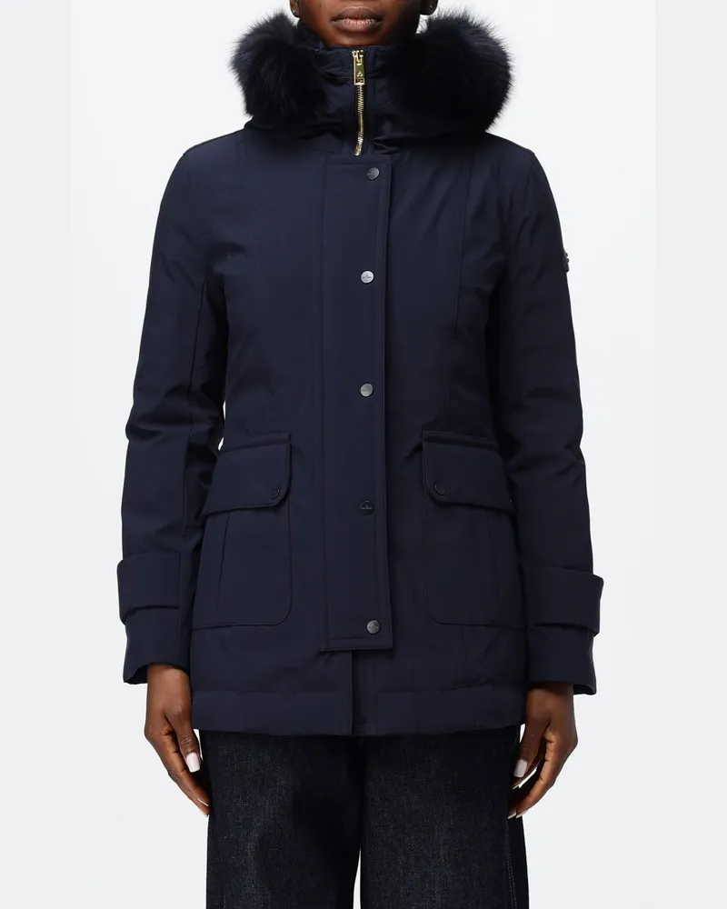 Peuterey Knielanger Polyester-Parka mit Shearling-Kapuze und aufgesetztem Logo Blau