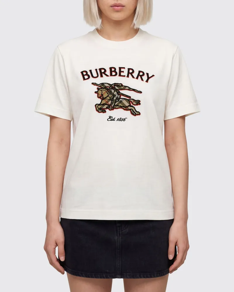 Burberry T-Shirt mit Rundhalsausschnitt aus Baumwolle und gesticktem EKD-Logo Beige